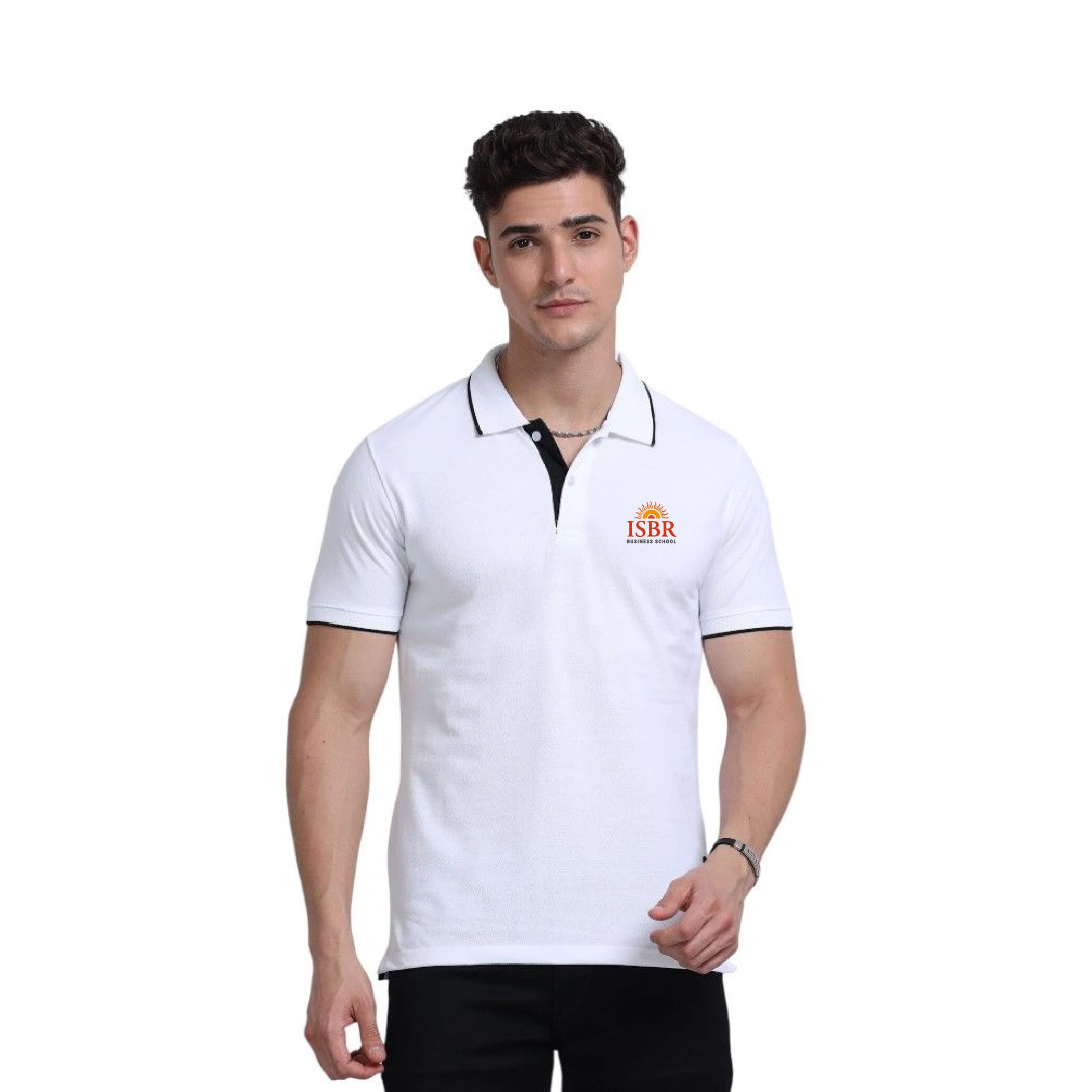 Greys&Blues EcoBlend Polo Tshirt- White with Black Tipping